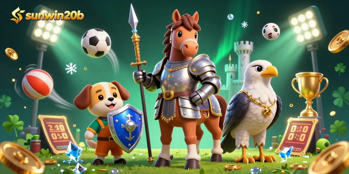 Immerse in the thrill of sunwin20b with dynamic sports balls, a knight, and a puppy in a captivating 3D gambling scene.