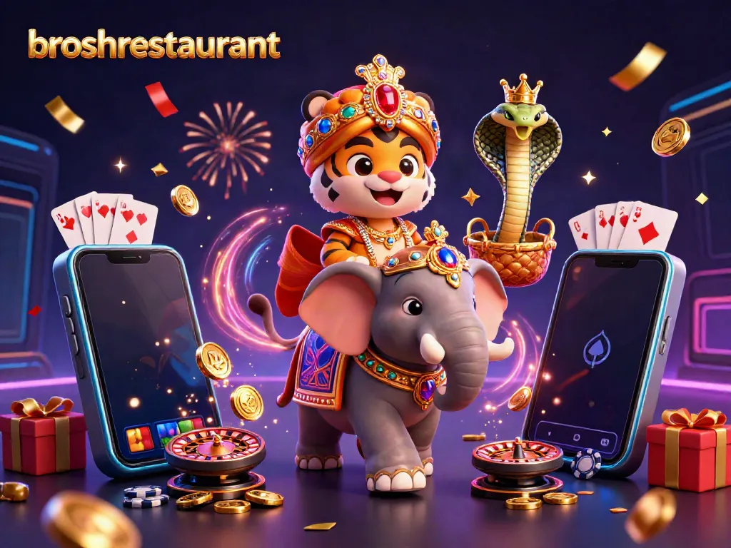Engage in exciting gameplay with broshrestaurant's colorful 3D casino illustration featuring vibrant characters and dynamic elements.