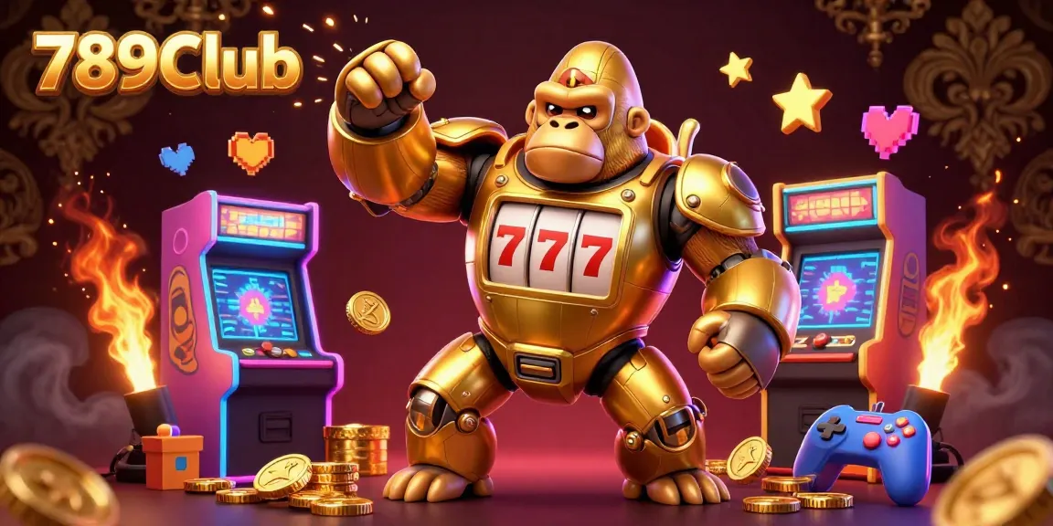 Experience the thrilling wins at 789Club with our vibrant casino-themed illustration featuring a golden gorilla mech.