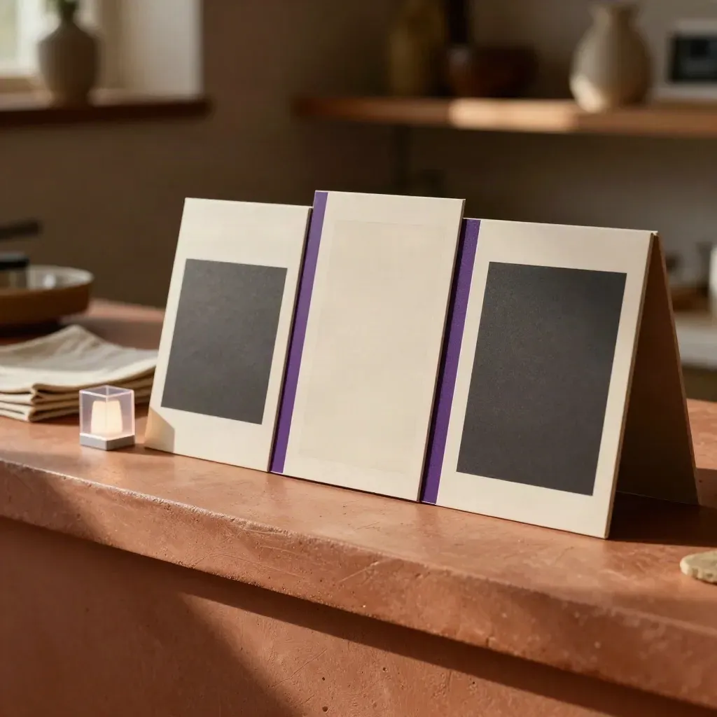 Paid social ad boards and a notification-light cube on a terracotta ledge in warm daylight.