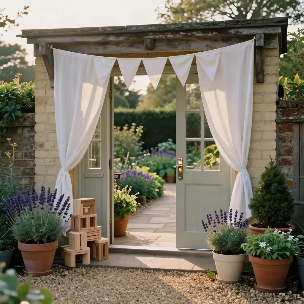 Kent nursery entrance dressed for an open day with bunting, planting and toy blocks